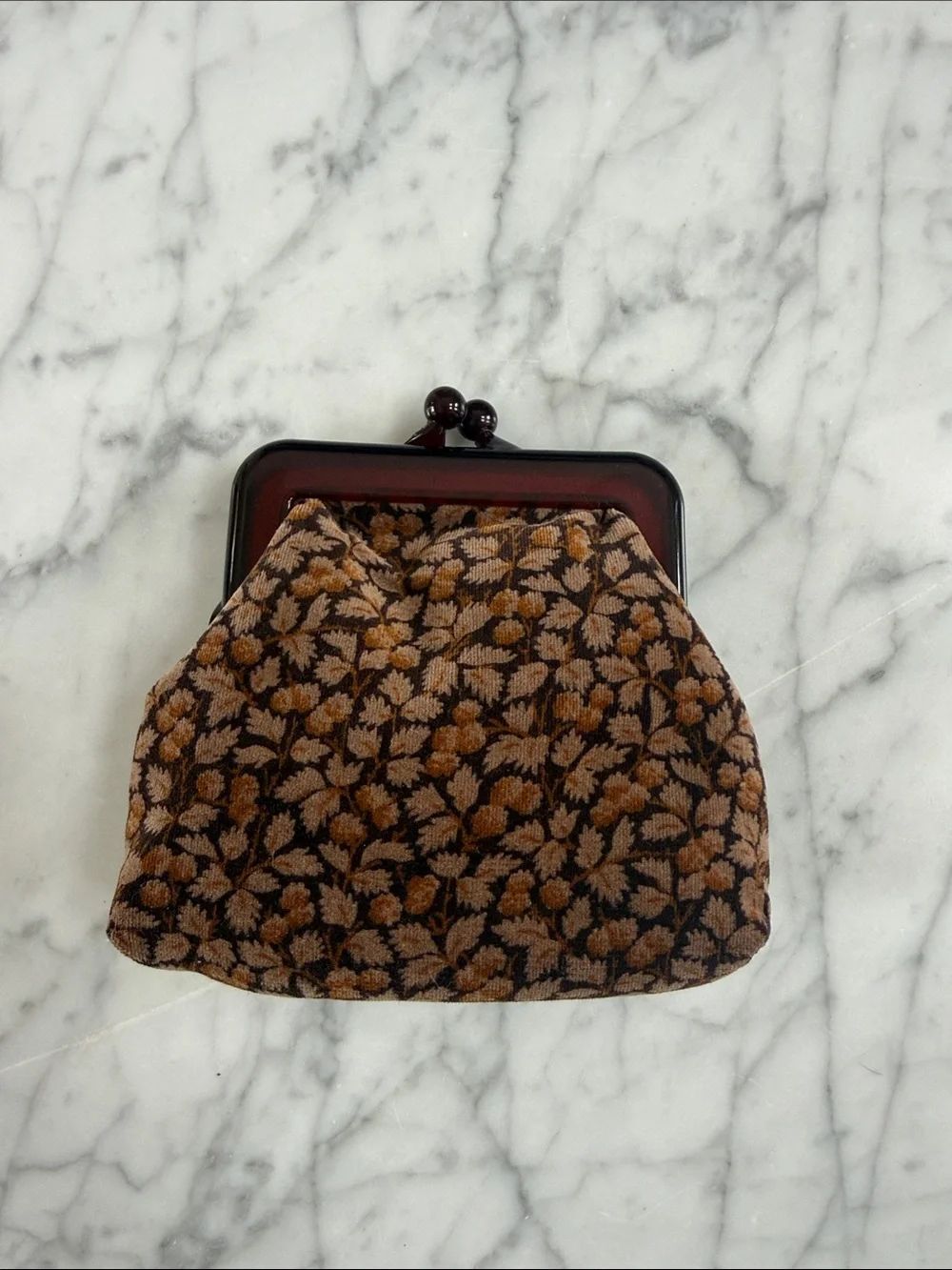 Vintage Brown Floral Frame-Top Women's Coin Purse